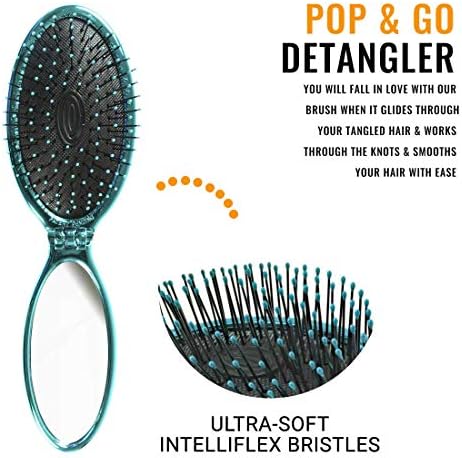 Wet Brush Pop Go Detangler, Blue Teal - Foldable, On-The-Go Design, Travel Brush, Ultrasoft IntelliFlex Bristles, Detangling Hairbrush, Built-In Mirror Handle, Wet & Dry, All Hair Types (Pack of 2) - Image 2