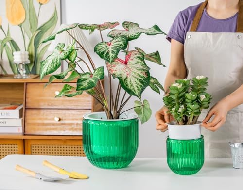 Melphoe 2 Pack Self Watering Hanging Planters Indoor Flower Pots, 5.3/8.3 Inch Outdoor Hanging Basket, Plant Hanger with 3Hooks Drainage Holes for Garden Home (Emerald) - Image 4