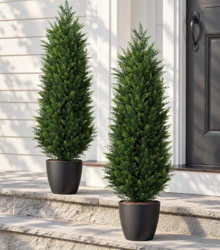HyeFlora Artificial Cedar Tree 4 ft, Faux Topiary Shrubs Plant for Outdoor by HyeFloraartificialflowers