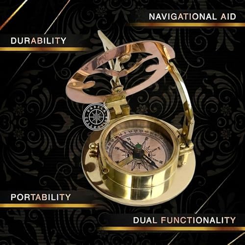 Polished Brass Sundial Compass, Sundial Clock in Wooden Box Gift Sun Clock Ship Replica Watch, Ship Decorations - Image 3