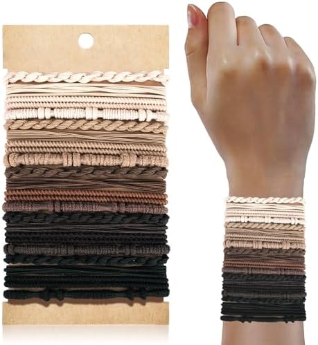 KANPRINCESS Hair Accessories Set for Women: 20 Boho Hair Ties in 5 Neutral Colors, 4 Stylish Hair Bands Bracelets for Thick or Thin No Damage Ponytails by KANPRINCESS