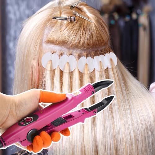 Lothee K Tip Hair Extensions Kit with Heat Iron Finger Protector, Pink - Image 5