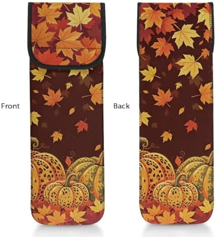 Thanksgiving Maple Leaf Pumpkin Curling Iron Holder Heat Resistant Neoprene Curling Iron Cover Bag with Pocket Curling Iron Organizers and Storage for Hair Straightener, Curling Iron, Flat Iron - Image 3