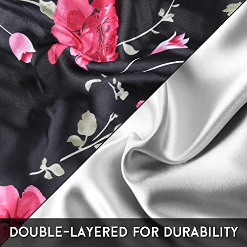 Large Round Satin Bonnet for Sleeping, Double-Layer Elastic Hair Bonnet with Silky Tie Band for Women Braids/Curly/Long Hair - Black Floral - Image 3
