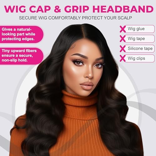 Max Lace Wig Caps For Women Non Slip Lace Front - Breathable Adjustable Wig Grip Cap For Glueless Wigs Securely in Place, Wig Reusable HD Lace Cap with Headband, One Size Fits Most (Brown) - Image 5