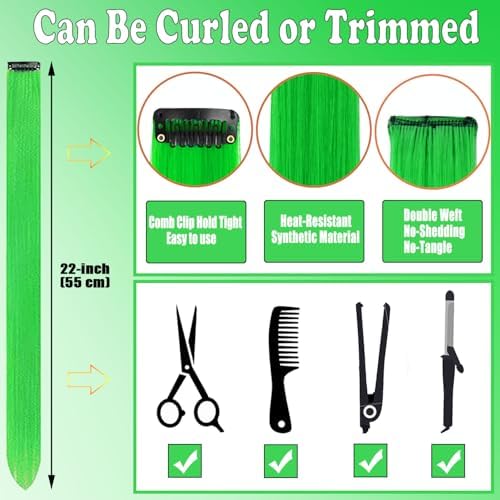 12 Pcs Green Hair Extensions Clip in Accessories for Women Kid Girl Gifts - Image 4
