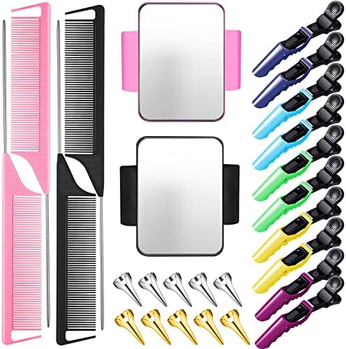 Chengu 26 Pcs Hair Braiding Tools for Mardi Gras Magnetic Wrist Pin Holder Wristband Stainless Steel Pintail Rat Tail Comb Hair Parting Ring with Alligator Plastic Clip Kit for Carnival Party Style by CHENGU
