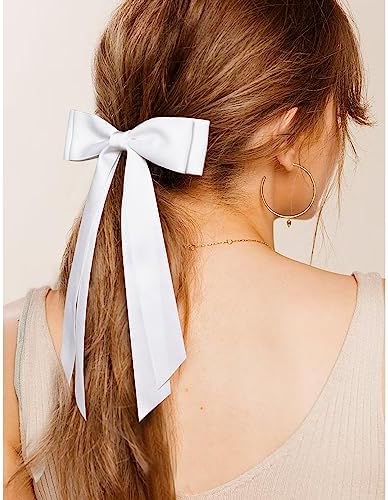 2PCS Silky Satin Hair Bows Hair Clip Pink White Hair Ribbon Ponytail Holder Accessories Slides Metal Clips Hair Bow for Women Girls Toddlers Teens Kids - Image 5