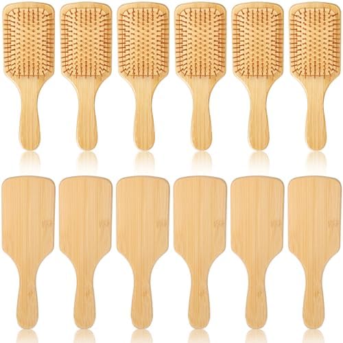 12 Pcs Bamboo Hair Brush Bulk Natural Wooden Paddle Brush Round-tipped Bamboo Bristles Detangling Brushes, Lightweight Massage Anti Static for Women Men and Children for Hair Growth (9.84'' × 3.4'') by Unknown