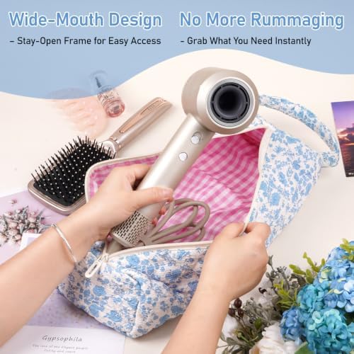 Hair Tool Organizer Travel Bag for Curling Irons & Dryers (Blue Flower) - Image 4