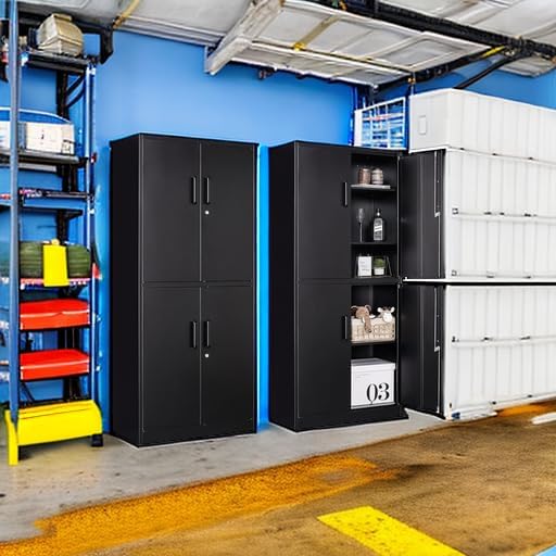 Metal Storage Cabinet with 3 Adjustable Shelves and 4 Doors,71" Garage Storage Cabinet with Lock,Black Metal Cabinets with Locking Doors,Steel Tool Cabinets,Lockable Cupboard for Home,Office,Garage - Image 2