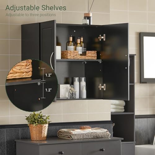 SoBuy Bathroom Kitchen Wall Cabinet, Garage or Laundry Room Storage Medicine Cabinet, Linen Tower Bath Cabine with Shelf, Black FRG231-SCH - Image 4
