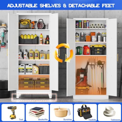 GAIOUS 71" Tall Kitchen Pantry Cabinet,Metal Storage Cabinet White Cupboard - Image 4