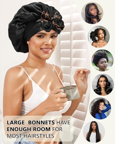 AWAYTR Double Layer Satin Bonnet for Women, Reversible Sleep Hair Wrap - Image 6