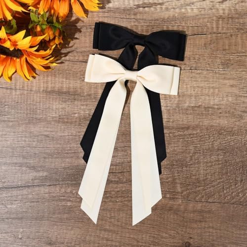 2PCS Hair Bows Hair Clip Beige Black Hair Ribbon Ponytail Holder Accessories Slides Metal Clips Hair Bow for Women Girls Toddlers Teens Kids - Image 6