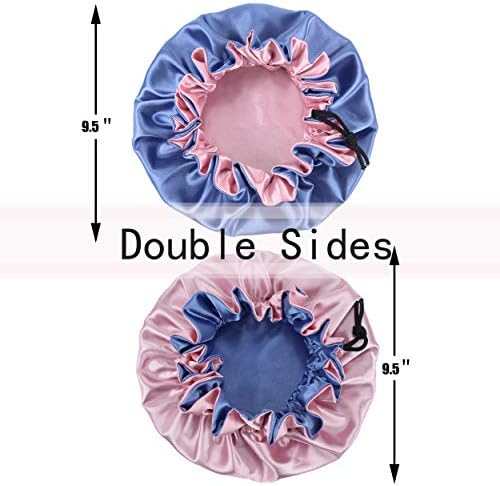 Kids Satin Bonnet Sleeping Cap Adjustable Silky Bonnet Double Layered Reversible Hair Bonnet Silky Night Hat for Toddler Child Baby - Image 2
