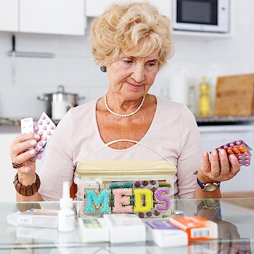 Geetery Meds Travel Bag Beige, Stylish Meds Chenille Letter Clear - Image 6