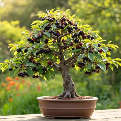 Dwarf Bonsai Black Cherry Fruit Tree Live Plant Seedling - Prunus serotina, Great for Home and Garden Yards Planting Dormant Seedling by CZGrain