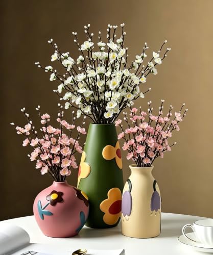 Artificial Cherry Flowers Branches 10PCS Silk Cherry Blossom Tree Stems Faux Cherry Flowers Vase Arrangements for Home Indoor Decoration Vase Table Living Room Bedroom Spring Decor (White) - Image 7
