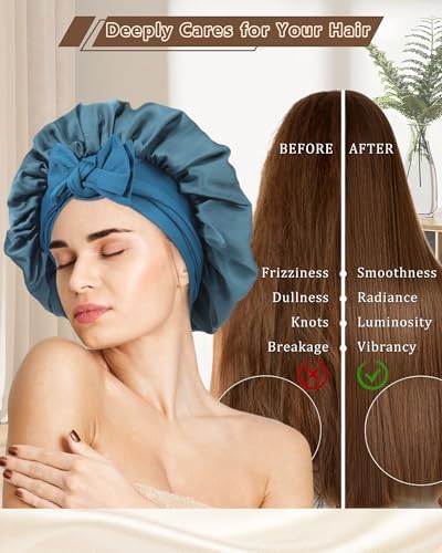 AWAYTR Satin Hair Bonnet for Sleeping, Adjustable Double Layer Sleep Cap - Image 3