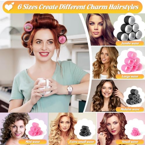 6 Sizes Self-Grip Hair Rollers,62 PCS Hair Curler Set with Clips - Image 5