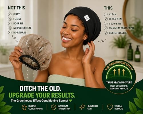 Greenhouse Conditioning Bonnet, Hyration, Moisture Retention, Heat Trap Sleep Cap, that is OilProof, with Adjustable Straps, for Deep Conditioning, and Pre-Poo-for Curly, Natural, Coily & Dry Hair - Image 7