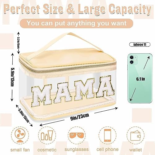 2 Pcs Chenille Letter Clear Makeup Bags Mama Baby Pouch, Preppy Patch Makeup Bag Mama Baby Hospital Duffle Bag Zipper with Handle, Travel Baby Toiletry Bag Nylon Cosmetic Handbag for Women(MAMA+BABY) - Image 2