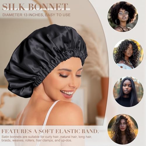 Edoneery Satin Bonnet for Sleeping Women, Double Layer Curly Hair Cap - Image 3