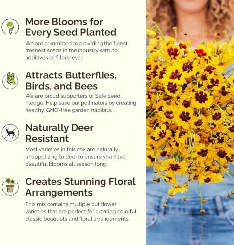 Eden Brothers All Annual Wildflower Mixed Seeds for Planting, 1 oz, Seeds with Sunflower, Indian Blanket, Scarlet Flax | Attracts Pollinators, Plant in Spring, Zones 3, 4, 5, 6, 7, 8, 9, 10 - Image 3