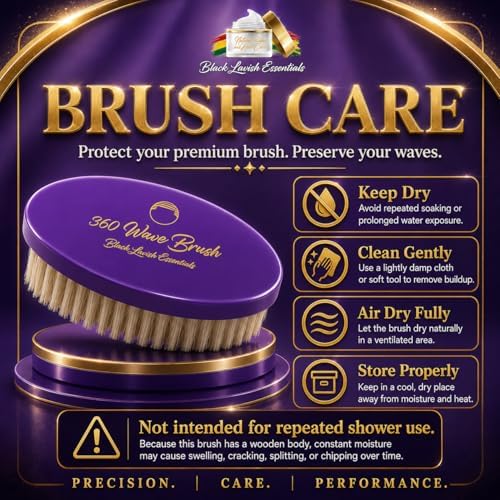 360 Wave Brush, Build Deeper Waves, Soft & Hard Boar Bristle Curved Brushes BLACK LAVISH ESSENTIALS Gold Bristle (Soft Brush, Purple) - Image 6