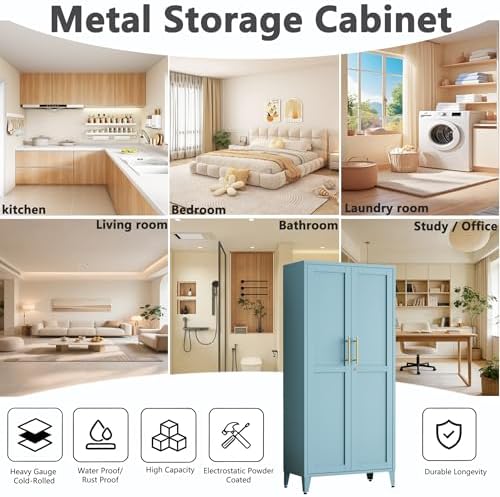 Metal Storage Cabinet with Lock,Blue Steel Tool Cabinet with 3 Adjustable Shelves,61 Tall Freestanding Heavy Duty Garage Locker for Home Office Kitchen 61" H X 27.6" W X 13.8" D - Image 4