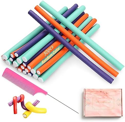 Heatless Hair Curler Set - 30 Flexible Overnight Blowout Rods, Soft Rollers for Long Hair (Small Size) by AIDUCHO