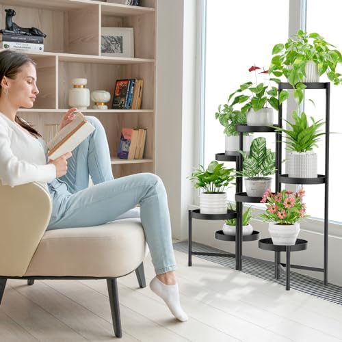 iDavosic.ly Plant Stand Indoor Outdoor, 8 Tier Metal Corner Shelf, Black - Image 6