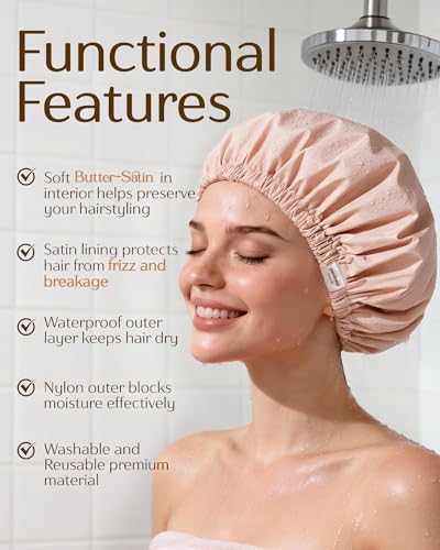 Yanibest Satin Lined Shower Cap, Reusable Waterproof Shower Caps for Women - Image 4