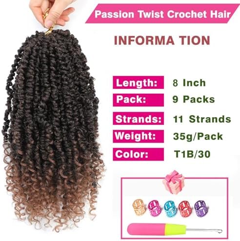 Passion Twist Crochet Hair 8" 1B/30 Pre-Twisted 9Packs - Image 2