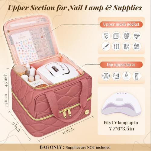 YOREPEK Nail Polish Case, Nail Organizer for 42+ Bottles, Dark Rose Pink - Image 2