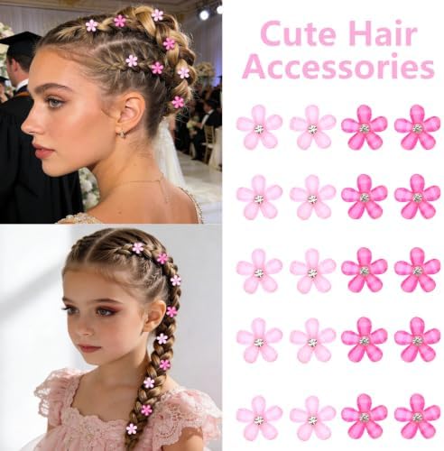 YISSION 20Pcs Pink Hot Pink Mini Flower Hair Clips Women Wedding - Image 3
