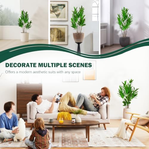 3.3FT Artificial Croton Plant, Faux Green Leaf Croton Tree with 6 Trunks - Image 7