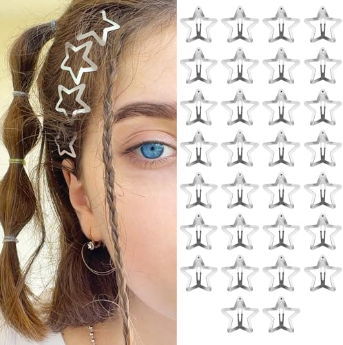 SAOROPEB Star Hair Clips 2000s Y2K Hair Accessories-30 PCS 1.18"-Silver by SAOROPEB