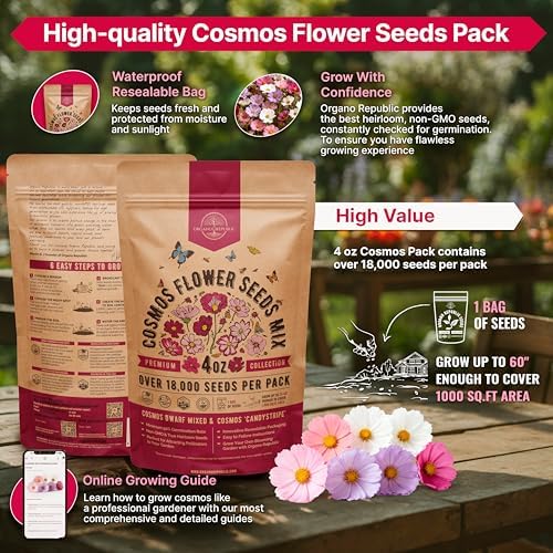 Cosmos Flower Seeds Pack 4 oz - 18,000 Non-GMO Heirloom Annual Seeds for Planting Indoor & Outdoor Gardening, Flower Seed for Garden in Resealable Packet, Floral Mix for Pollinators Perennial Mix - Image 2