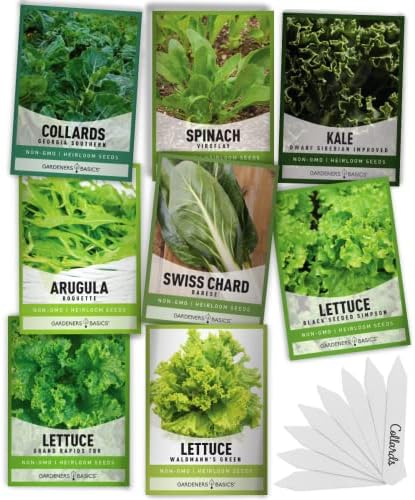 Gardeners Basics Leafy Greens Seeds for Planting, 8 Heirloom Varieties by GardenersBasics