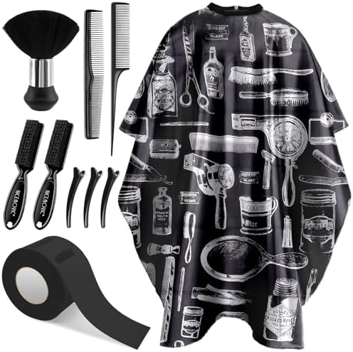 NICEMOVIC 10 in 1 Hair Cutting Barber Cape with Neck Duster Brush Barber Brush Neck Strips Hair Combs Hair Clips, Professional Barber Accessories Cleaning Supplies for Salon Haircut Styling by NICEMOVIC