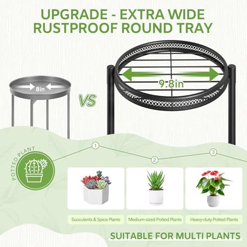 5 Tier Large Plant Stand Indoor Outdoor, 10 In Tray, Iron Black - Image 3