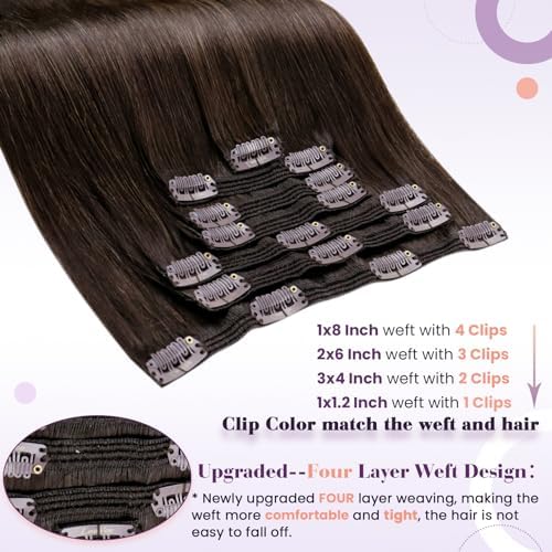 LaaVoo Dark Brown Clip in Hair Extensions Real Human Hair - Image 3