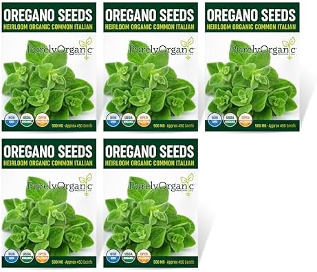 Organic Common Italian Oregano Seeds - USDA Organic, Non-GMO, Open Pollinated, Heirloom (5 Packets - 2.5 Grams - Approx 2250 Seeds) by Purely+Organic+Products+LLC