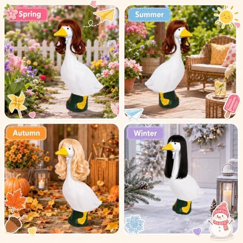 4Pcs Porch Goose Wigs Set Porch Goose Outfits Accessories for Outdoor Statue Accessories Garden Patio Yard Goosey Decoration (3PCS Wigs-B) - Image 3