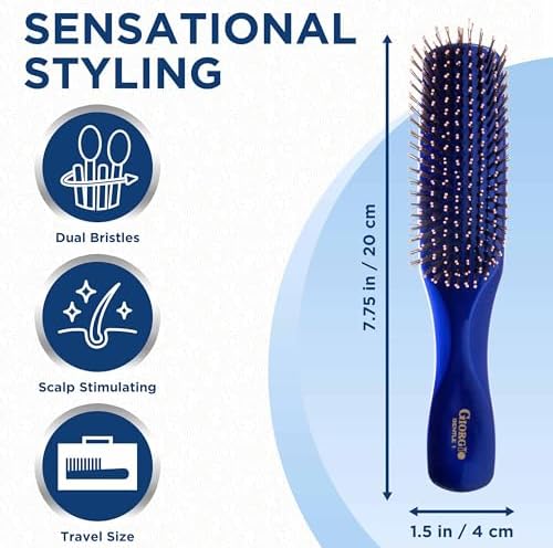 Giorgio Gentle Blue Full Size Hair Brush – 7.75 Inch, Men, Women & Kids, Detangler for Fine, Thick & Curly Hair, Scalp Massager, Travel Hair Brush, All Hair Types - Image 2