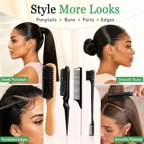 Hair Brush for Fine Thin Hair – Beechwood Boar Bristle Slick Back Brush Set - Image 6