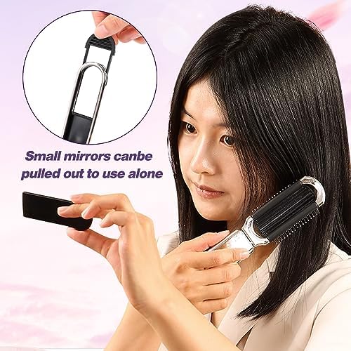 1 Pack Folding Compact Hair Brush with Mirror - Travel Pocket-Size Massage Comb for Hair Styling, Gym, Trips, and Purse (Removable Mirror) - Image 2