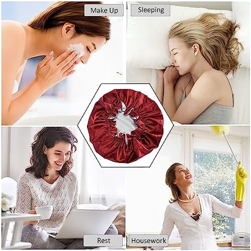 Silk Bonnet for Sleeping Satin Bonnets Double Layer Reversible Hair Cap Bonnet for Women Long Curly Braid Hair (Crimson) - Image 5